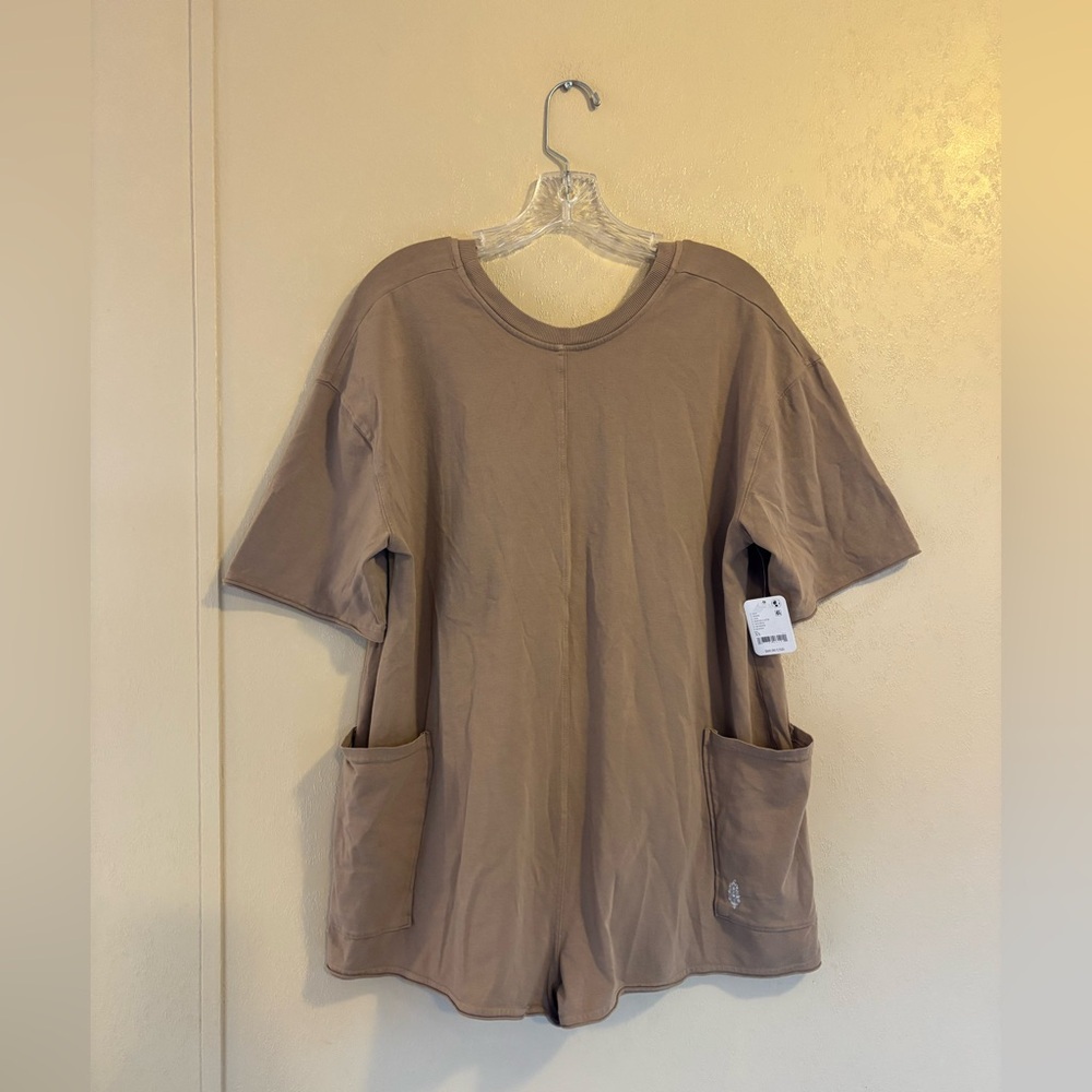 FP Movement by Free People Taupe Short-Sleeve Romper